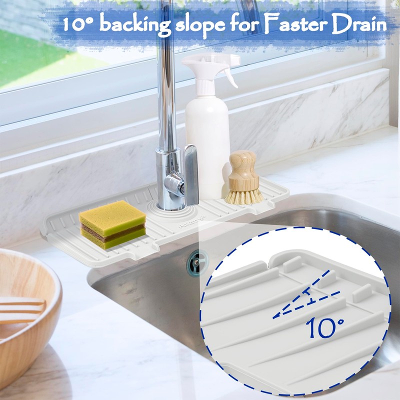 Amerner Kitchen Sink Splash Guard, Silicone Faucet Guard & Draining