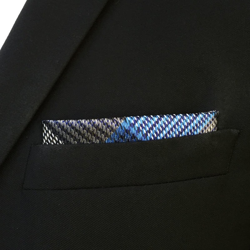 S&W SHLAX&WING Silk Pocket Square, Checked, Blue, Extra Large, Formal