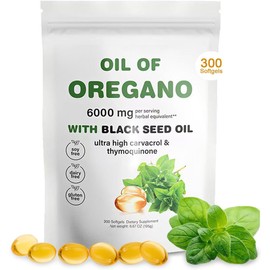 Oil of Oregano Softgels, 6000mg Oil of Oreganowith Black Seed, Turmeric & Ginger – 300 Softgels, Oregano Supplement Capsules, for Immune & Gut Support