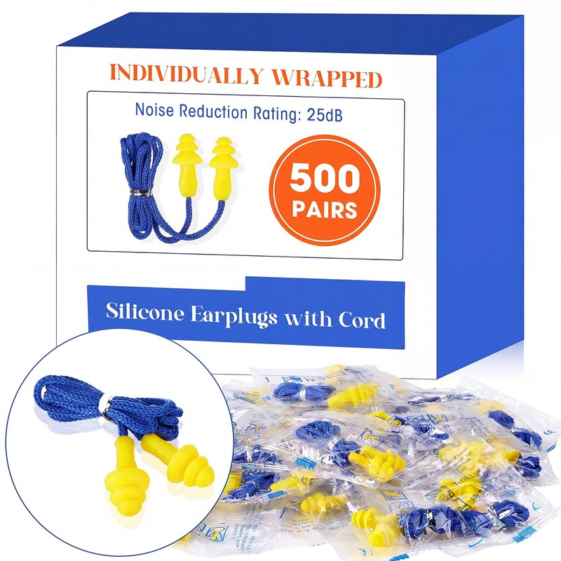 500 Pairs Corded Ear Plugs Bulk 25dB NRR with String,Blue