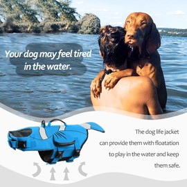 DENTRUN Dog Life Jacket with Quick-Release & Rescue Handle, Adjustable Puppy Life Vest Swimsuit with High Flotation for Boating/Beach/Swimming, Dog Life Preserver with Reflective Strips (S/M/L Dogs)