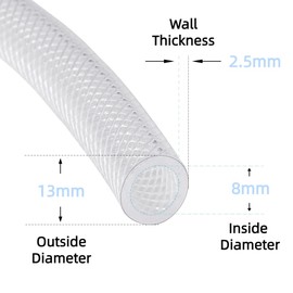 Clear Braided PVC Hose 8mm x 13mm (5/16"), 5 Metre, Reinforced Heavy Duty Tubing for High Pressure Usages, Flexible for Water Gas Oil Tube, Food Grade