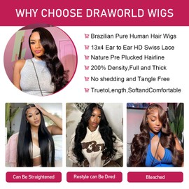 Draworld 32 Inch 13x4 Lace Front Wigs Human Hair Body Wave Lace Front Wigs Pre Plucked 200% Density Glueless Wigs Human Hair Wig For Women