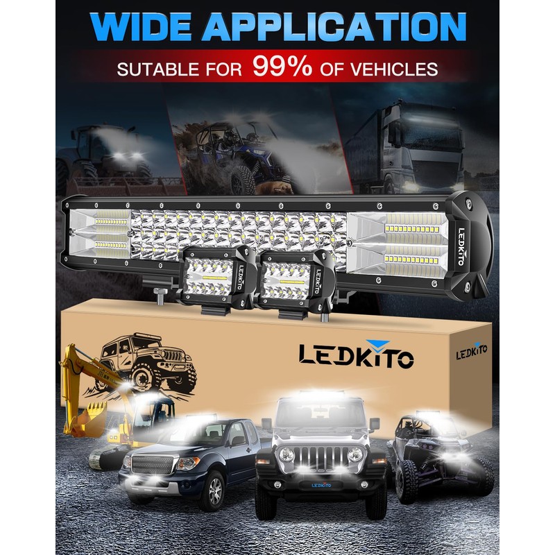 LEDKITO 20 inch LED Light Bar and 2PCS 4 Inch