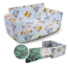 Truwelby Kids Sofa, Glow in The Dark Toddler Chairs Children's Extra Wide Convertible Sofa to Lounger - Extra Soft 2 Seats 2 in 1 Flip Open Chair & Sleeper, Toddler Couch, Kids Sofa Bed