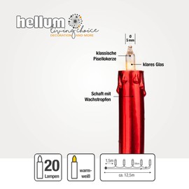 hellum 152500 Mini Shaft Fairy Lights with Plug, Christmas Tree Fairy Lights, 20 Warm White Lights, Cable Green Candles Red Wax Look, Total Length 12.5 m with 2 x 1.5 m Cable <59 Lumen