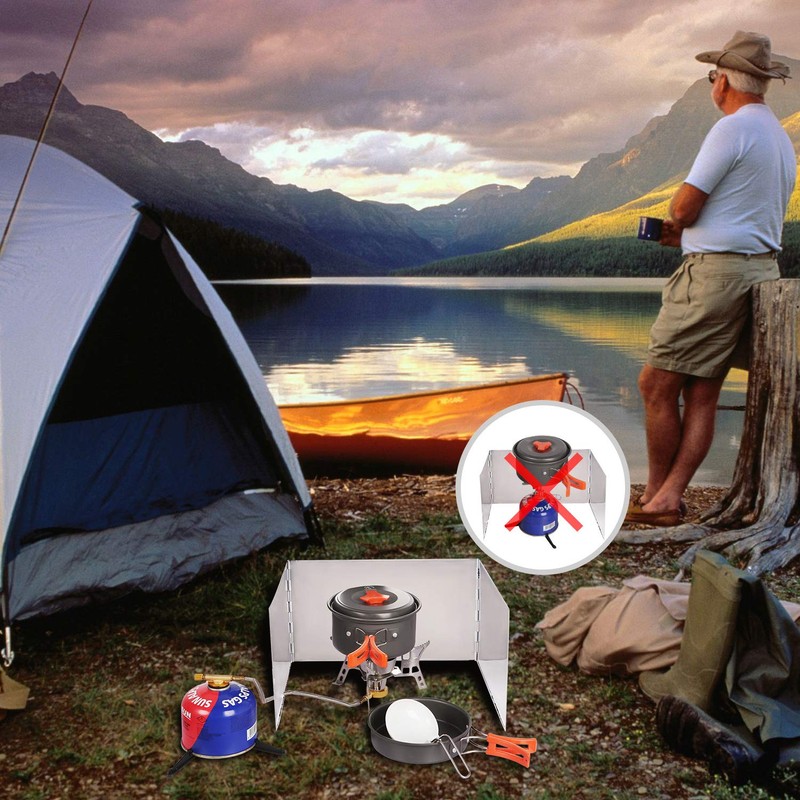 REDCAMP Folding Stainless Steel Stove Windscreen, Camping Stove Windshield Butane