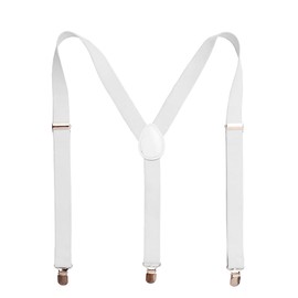 Trifong Men's Y-Shaped Suspenders, 1.0 inches (25 mm) x 3.9 inches (100 mm), Adjustable Length, Elastic, Solid, Strong, Hanging Band, for Women, Kids, Business, Casual, Sports, white