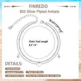Finrezio Anklet for Women Silver 925 Layered Anklet Silver Adjustable Heart Beads Anklet for Girls Summer Beach Jewellery Gift (Includes Gift Box)