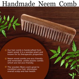 THE Unltd India finest Handmade Neem wooden Comb For Detangling Long, Thick, and Wavy Hair, Wide Tooth Structure for Gentle Grooming Anti Static, 100% Natural Hair Comb for Men, Women, and Kids