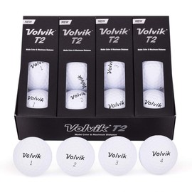 Volvik T2 Ionomer Polymer Low Side Spin Matte Finished Long Distance Balls 2-Pieces, 1 Dozen (White)