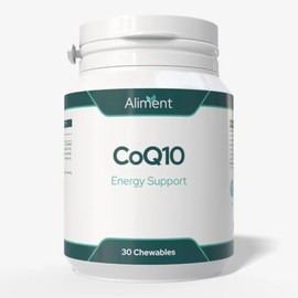 Aliment CoQ10 Chewable Tablets – 60mg Emulsified CoQ10 | Blackcurrant Flavour | Vegan & Vegetarian | Easy-to-Take Daily Supplement | UK Made | 30 Chewable Tablets