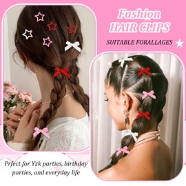Nogeqi 24 Pcs Pink Star Clips,Red Small Hair Bows,Y2k Hair Clips,White Star Barrettes,Goth Hair Accessories for Women Girls(White Red Pink)