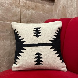 SHIVCASA Hand Loom Woven Kilim/Aztec Pillow Covers 18x18 – 100% Cotton Decorative Throw Cushion Cover with Zip Closure for Couch, Sofa, Bed (Ivory & Black) (Pack of 1)