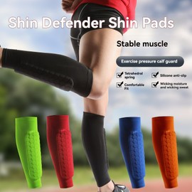 Shin Defender Shin Pads, Shindefender Shin Guards, Shin Defender Washable, Shin Defenders with Honeycomb Compression Sleeve for Kids, Boys, Teenagers, Adults (Black, M)
