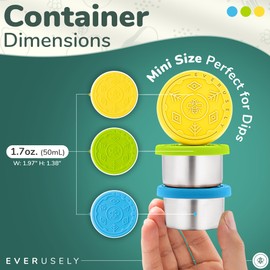 Everusely Mini 3x1.5oz Leakproof Salad Dressing Container To Go, Stainless Steel Small Condiment Containers with Lids, Sauce Containers For Lunch Box,Dressing Cups with Lids,Dip Containers,Sauce Cups