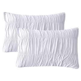 QSH White Ruched Pillow Shams King Size,2 Pack 20"x36" Pillow Sham,Shabby Boho Chic Bed Pillow Covers King Ultra Soft and Luxury Microfiber Pillowcases Set