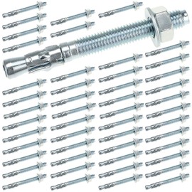 QWORK Wedge Anchor Zinc Plated Heavy Duty Fastener, 1/2 Inch x 4-1/2 Inch, 50 Pieces - Carbon Steel for Concrete Applications