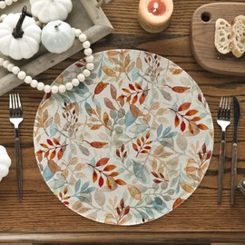 Artoid Mode Leaves Autumn Placemats Set of 4, Round 37cm Fall Table Mats for Party Kitchen Dining Decoration