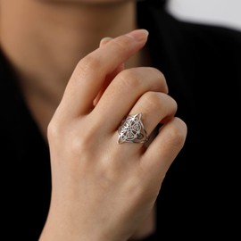 TEAMER Witches Knot Ring Stainless Steel Witchcraft Celtic Amulet Ring Geometric Celtic Knot Ring Vintage Jewelry For Women (7, Style 3-Silver)