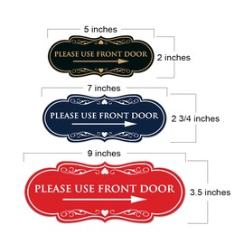 Designer Please Use Front Door Right Arrow Sign - Easy Installation | Durable Wall or Door Sign (Black Gold) - Large