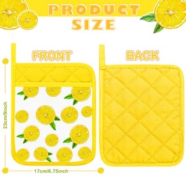 6 Pcs Pot Holders for Kitchen Heat Resistant Yellow Lemon Design Pot Holders with Hand Pockets and Hanging Loops Cotton Hot Pads Dual Function for Kitchen, Cooking, Baking, Grilling, Gifting