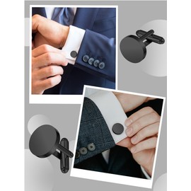 Newcotte 5 Pairs Round Blank Cufflinks Men's Shirts Cufflinks Bulk Stainless Steel Cuff Flat Round Cuff Links for Men Gifts (Black,Blank)