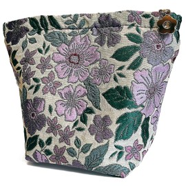 Peachome Floral Makeup Bag, Vintage Jacquard Make Up Bag, Flower Pattern Cosmetic Bag with Zipper, Cute Travel Toiletry Bag, Makeup Pouch Bag for Women, Purple Flowers, Small