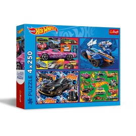 Trefl 13312 4-in-1: Hot Wheels, Racing Cars, 4 x 250 Piece Set with Four Puzzles for Teenagers, Multi-Colour