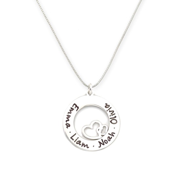 AJ's Collection Personalized Stationary Sterling Silver Washer Name Necklace With