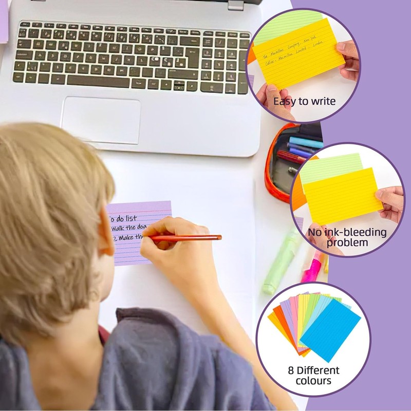Koogel Index Cards 3x5, 272 Count, Colored Ruled Flash Cards