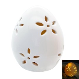 QIAOIDEA Easter Egg White Egg LED Lights Lamp for Party Favors, Procelain Egg with Flower Hollowed Easter Home Decor Table Centerpiece Mantels Rabbit Bunny Accessories Ornament