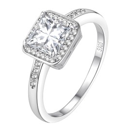 FindChic 925 Silver Cubic Zirconia Heart / Round / Square Eternity Ring for Women Engagement Ring Size J to Z, Metal