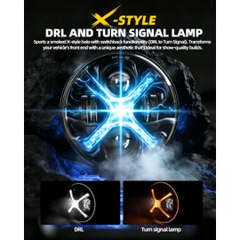 X-Design 7 Inch Round LED Headlights Compatible with Jeep Wrangler JK TJ LJ, High Performance Projector Eyes with White X-Shape DRL & Amber Signal, DOT SAE Legal