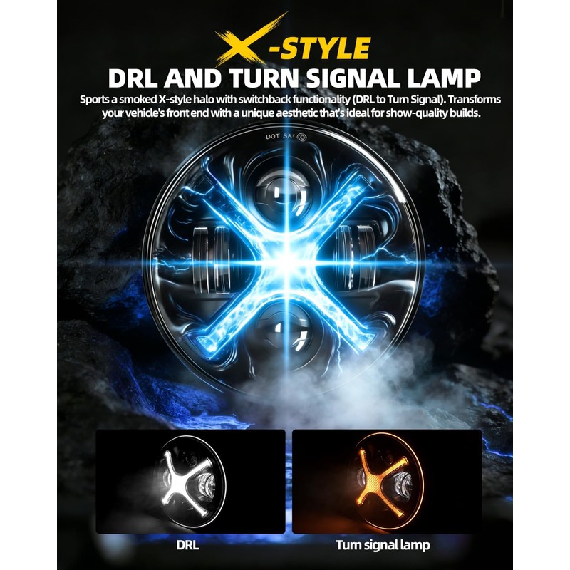X-Design 7 Inch Round LED Headlights Compatible with Jeep Wrangler