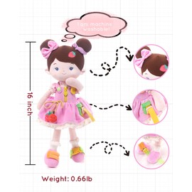 Leyadoll Educational Soft Baby Doll(16''), Learning Sensory Doll for Toddlers, Montessori Toys for 2-Year-Old Girls Christmas, Birthday Gifts, Plush Doll with Zipper, Shoelace, Button-Busy Jucy Girl