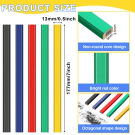 Mimorou 200 Pcs Carpenter Pencil 7 Inch Flat Octagonal 5 Colors Hard Black Carpenter Pencils Construction Pencils Contractor Pencils for Wood Working Marking and Concrete Marking Tools