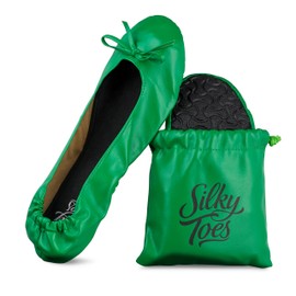 Silky Toes Foldable Flats for Women Purse Ballet Shoes Ballerina Slippers Green