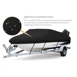 Seamander Trailerable Runabout Boat Cover Fit V-Hull Tri-Hull Fishing Ski Pro-Style Bass Boats, Full Size (Grey, 14'-16'L Beam Width up to 68") (Model D: Fits 17'-19'L X 96" Beam Width, Black)