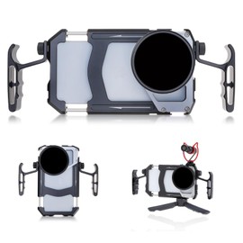 Universal Phone Cage, Smartphone Video Rig Kit with Dual Handle, ND Filter, Tripod Mount, Aluminum Alloy Phone Stabilizer for Video Recording, 1/4 inch Screw Hole