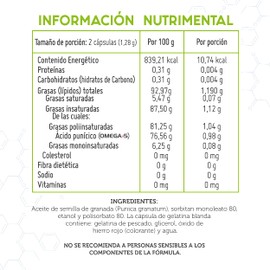 GranaGard omega 5 con Nanotecnología. Cápsulas de aceite de semilla de granada. Antioxidante natural potenciado por la nanotecnología. (60 cápsulas)