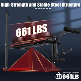 OPPSDECOR 661LBS Weight Bench Set, 8 in 1 Adjustable Bench Press with Squat Rack Leg Extension & Leg Curl Workout Bench with Safety Bar Catches Standard Weight Training Benches for Home Gym (Black with Preacher Curl)