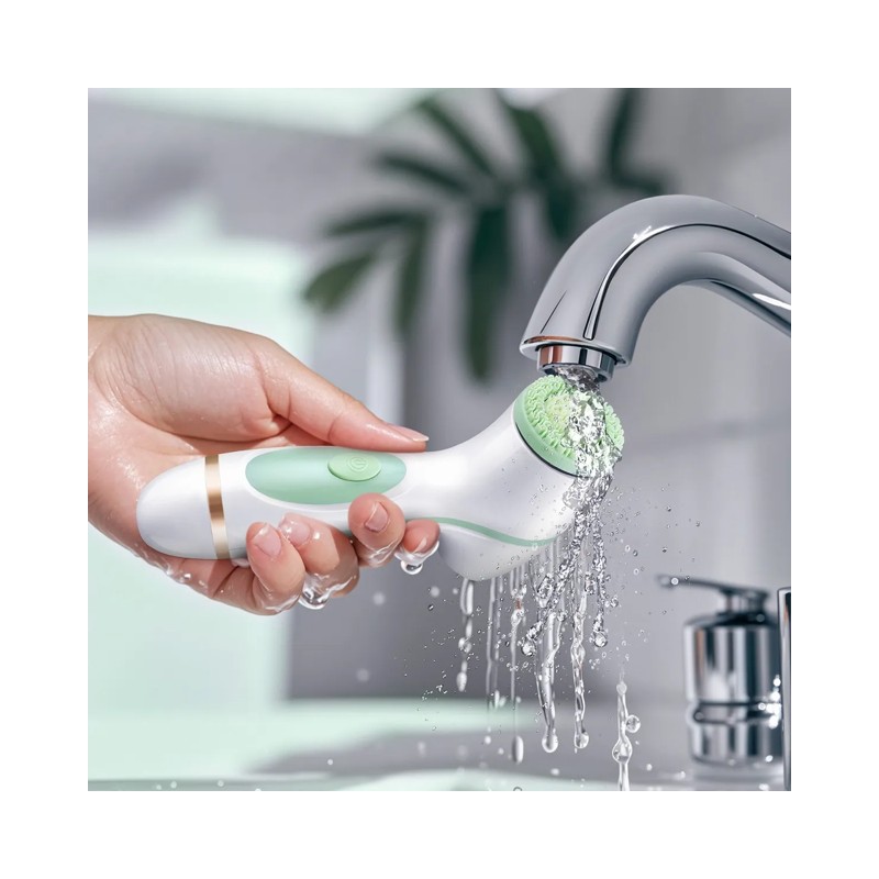 Cepillo Facial Eléctrico USB Inalámbrico 2 Velocidades Malubero, Blanco Verde
