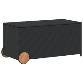 Tidyard Garden Storage Box with Wheels Black 50.2 Gal Poly Rattan Indoor Outdoor Storage Container, Backyard Storage Box for Garden Tools, Pool Supplies, Patio Cushions, Pillows, Blankets