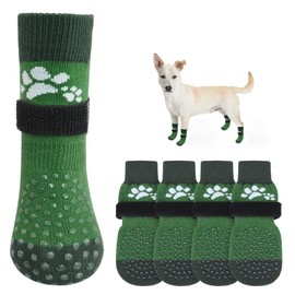 SCENEREAL Dog Socks to Prevent Licking Paws for Hot Pavement Anti Slip - Dog Shoes Boots&Paw Protectors for Hardwood Floors, Double Sides Grips for Small Medium Large Senior Dogs, Green XS