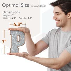 Galvanized Metal Letters for Wall Decor - 3D Letter P for Hanging or Freestanding - Unique Blend of Rustic, Vintage, Western, and Industrial Styles - Fits for Living Room, Lobby, Kitchen, Bedroom Decoration