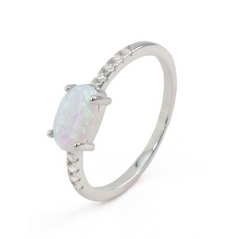 UNIQA JEWELS - 925 Sterling Silver Plated, Platinum Plated, Women's Ring with Cubic Zirconia and Opal Stone, Promise Love Ring Anniversary Engagement Rings Gift Jewellery, rhodium, Opal