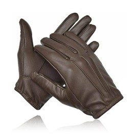 Kevlar Gloves Soft Leather Lined Anti-Slash Heat Fire & Cut Resistant Safety Security SIA Protection WorkWear Gloves (Dark Brown, S)