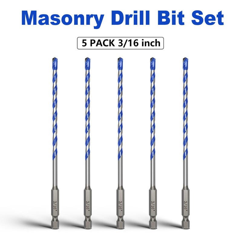 5 Pack 3/16 inch Concrete Drill Bit Set,Masonry Drill Bit