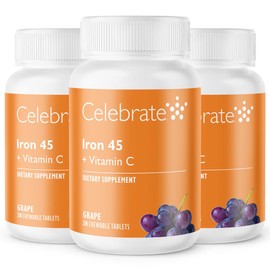 Celebrate Vitamins Iron Supplement with Vitamin C - 45mg Iron, 60mg Vitamin C, Bariatric Vitamins for WLS Patients, Vertical Sleeve & Gastric Bypass Surgery - Grape, 90 Chewable Tablets